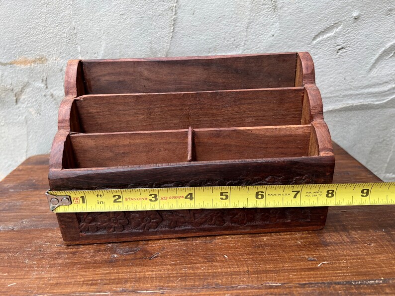 Vintage Handcarved Letter Box Desk Organizer Carved Wood Etsy