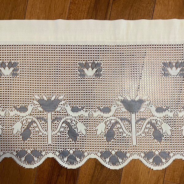 Vintage Lace Valance Farmhouse Blue and Off White