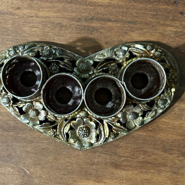 Vintage Heart Shaped Gold Filigree Lipstick Holder