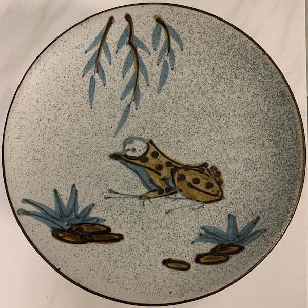 Vintage Speckled Stoneware Frog Plates Misty Moon by Shafford