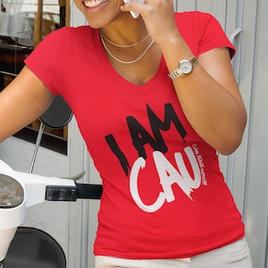 I Am CAU (V-Neck) - Retro Clark Atlanta Shirt, Panther Pride, CAU Tees, CAU Panthers Hoodies & Sweatshirts, Hbcu College Apparel