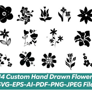 Fleurs personnalisées faites à la main SVG, Png, pdf, jpeg Bundle, feuilles svg, rose, coupe circut, silhouette, laser cuter eps vecteur téléchargement instantané