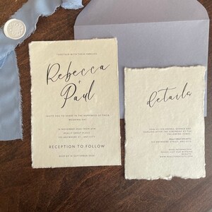 Deckled Edge Paper Wedding Invitation Suite / Chiffon Ribbon / Wax Seals / Deckled Paper / Recycled Paper image 3