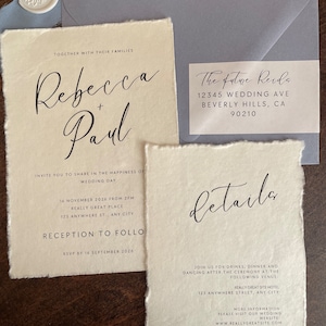 Deckled Edge Paper Wedding Invitation Suite / Chiffon Ribbon / Wax Seals / Deckled Paper / Recycled Paper image 6