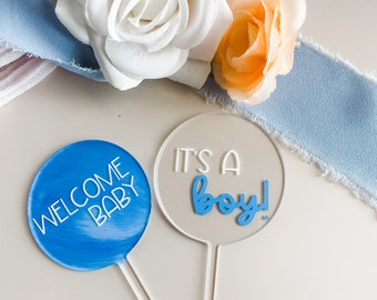 cupcake toppers, welcome baby, it’s a girl, baby girl, it’s a boy, baby boy, cupcakes, baby shower, cupcake toppers, acrylic cupcake toppers