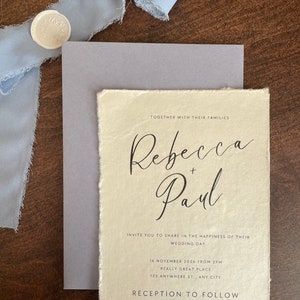 Deckled Edge Paper Wedding Invitation Suite / Chiffon Ribbon / Wax Seals / Deckled Paper / Recycled Paper image 4