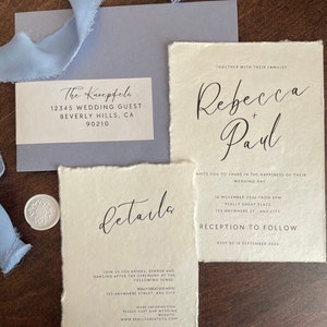 Deckled Edge Paper Wedding Invitation Suite / Chiffon Ribbon / Wax Seals / Deckled Paper / Recycled Paper image 5