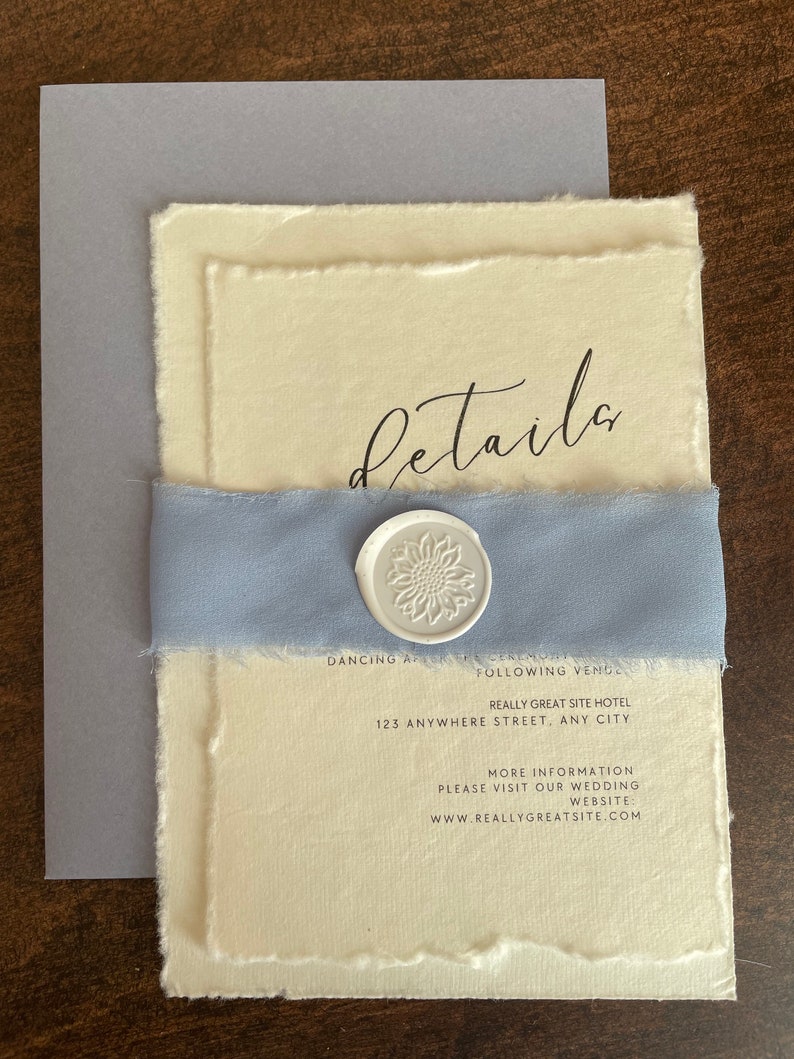 Deckled Edge Paper Wedding Invitation Suite / Chiffon Ribbon / Wax Seals / Deckled Paper / Recycled Paper image 7