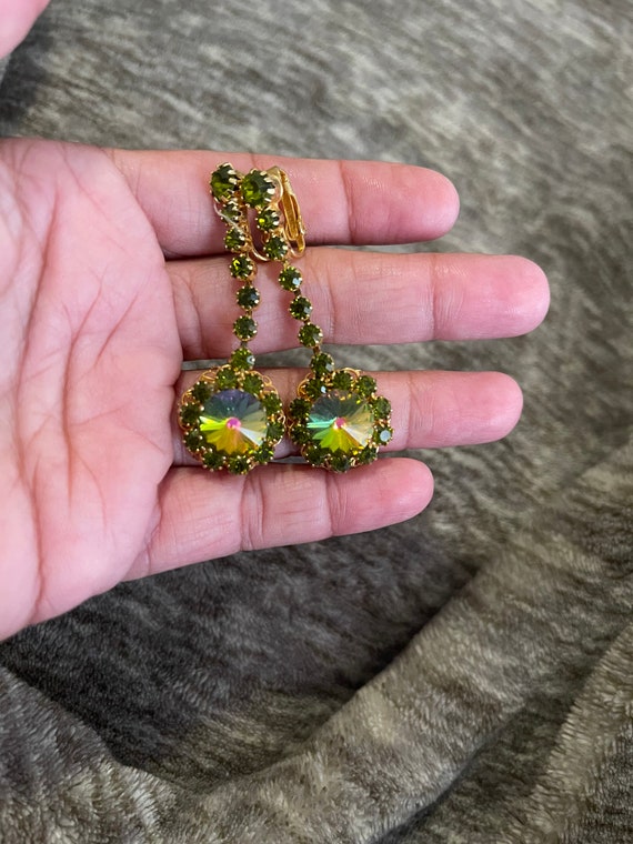 Mid century multi color stone clip on earrings Gem