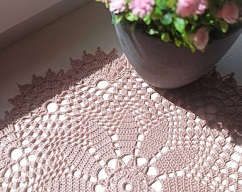 Handmade coffee lace crochet doily.