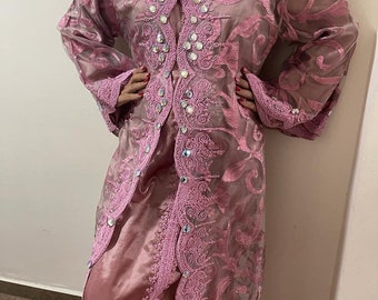 Handmade Vintage Turkish Abaya Thobe Embroidered Ancient Pink wedding Dress