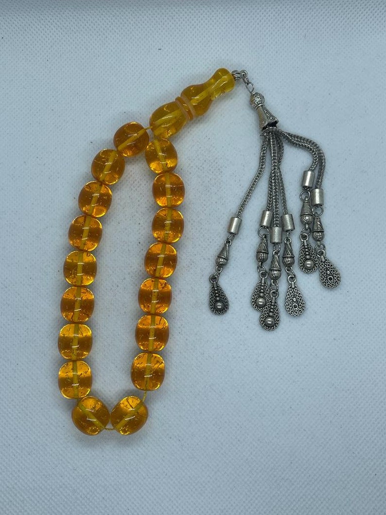 Handmade Rosary Amber Kahraman Stone Orange 17 Prayer Beads Misbaha Tasbih image 4