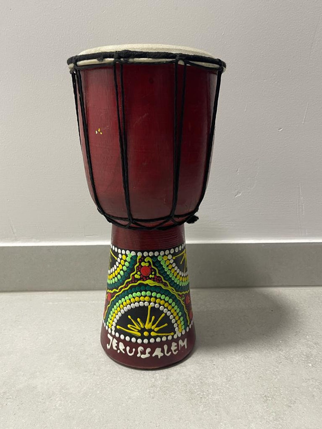 Indonesian Balinese Hand Painted Djembe Asthetic Decor Wooden Showpiece