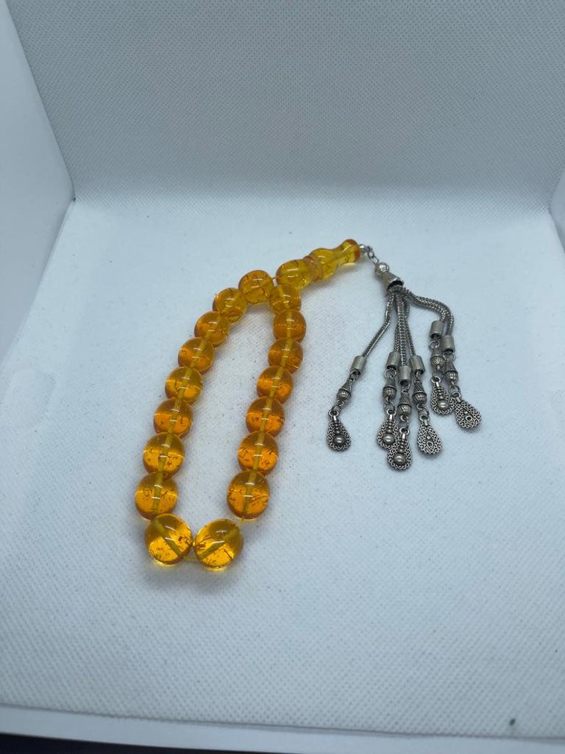 Handmade Rosary Amber Kahraman Stone Orange 17 Prayer Beads Misbaha Tasbih image 5