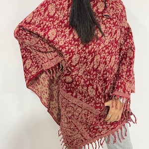 Handgemachter Carve Wraps Charter Club Raschel Braid Detail Kint Poncho Rot One Size/Over Size