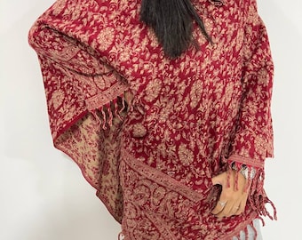 Handmade Carve Wraps Charter Club Raschel Braid Detail Kint Poncho Red One Size/Over Size