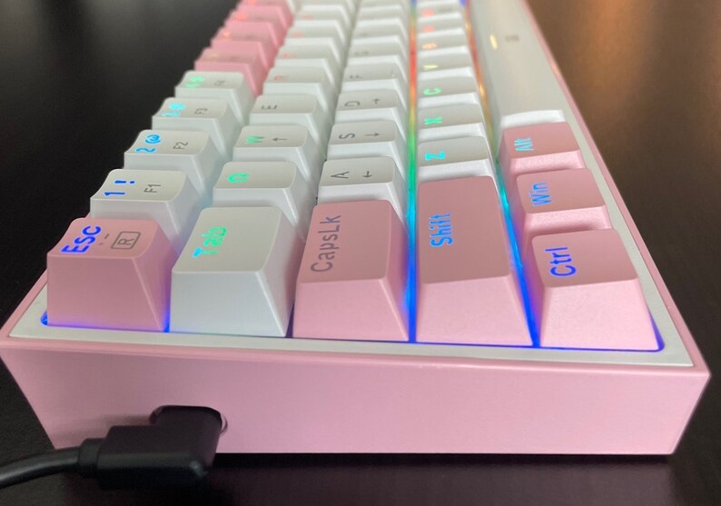 RGB Mechanical Keyboard Pink and White 61 Keys 60 Keyboard Etsy