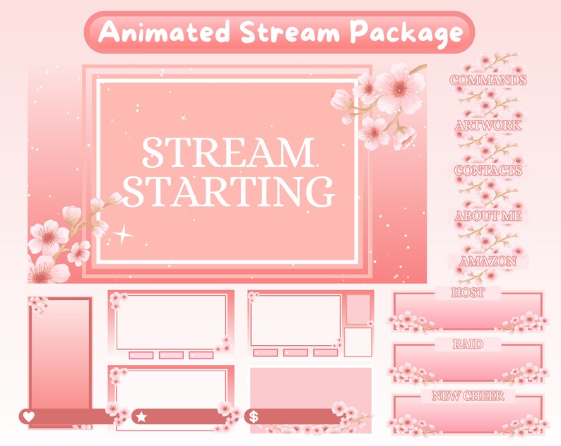 Cherry Blossom Animated Stream Overlay Package for Twitch Etsy