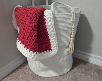 Manta de bebé de ganchillo rosa oscuro con borde blanco - Manta de bebé de ganchillo hecha a mano