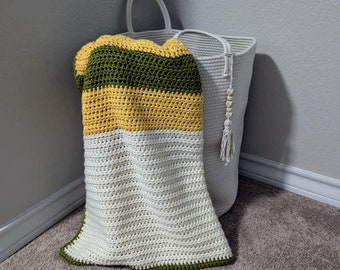 Green, Yellow, and Cream White Crochet Blanket - Handcrafted Crochet Blanket