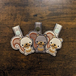 Embroidered Squirrel Keychain - Faux Leather