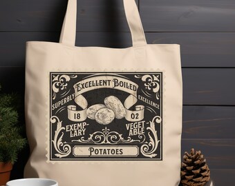 Pride and Prejudice Tote Bag, Excellent Boiled Potatoes, Unisex Jane Austen Art bag, Book Lover Gift, Librarian, book bag for Women & Men