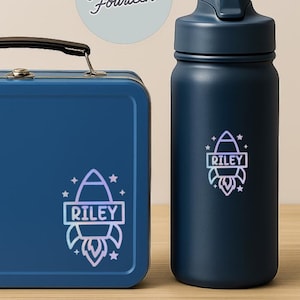 Personalized Rocket Vinyl Name Label for Kids | Custom Name Sticker for Tumblers, Lunch Boxes, Notebooks & More