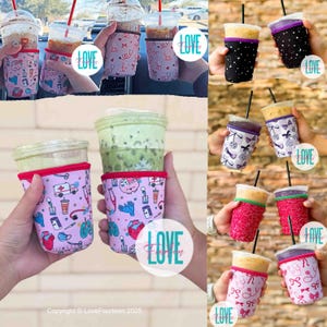 Drink Sleeves (6 Designs available) - Iced Coffee Sleeves, Iced Coffee Holder, Drink Holder, Reusable Drink Sleeve