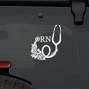 Calcomanía de vinilo con diseño de estetoscopio floral para coche de enfermera/calcomanía de vinilo para ventanas de vehículos