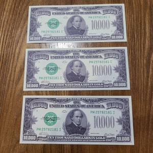 Set of 3/Set of 5 Laminated/Not Laminated 10000 Dollar Placeholder Bills, Prop Money, Sinking Funds, Cash Envelopes