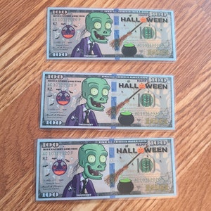 Set of 3/Set of 5 Laminated/Not Laminated 100 dollar bill placeholder - Halloween themed Benjamin placeholders