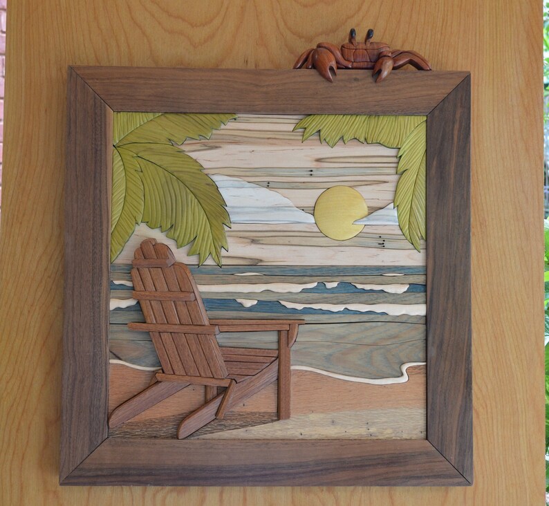 Beach Scene Intarsia Art Etsy