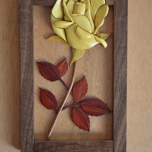Yellow Rose Intarsia Art - handmade - one-of-a-kind