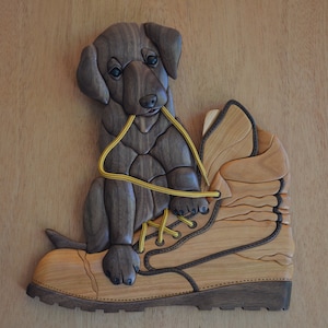 Lab puppy and boot intarsia