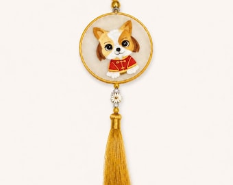 Colgante con borla del zodíaco chino, adorno colgante bordado a mano para el Año Nuevo Chino.