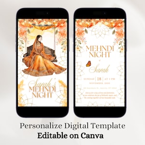 Digitale henna uitnodiging sjabloon Mehndi uitnodiging Indiase bloemen oranje Mehndi uitnodiging Dholki uitnodiging Pakistaanse Menhdi uitnodiging Haldi