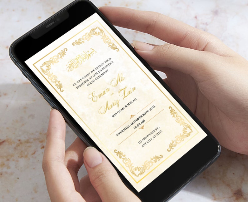Islamic Gold Muslim Wedding Invite Digital Video Custom Animated Nikah Invite Editable Arab Nikkah Invitation Custom Walima Indian Invite