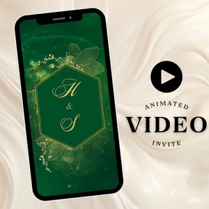 Islamisches Gold Muslimische Hochzeit Laden Digital Video Benutzerdefinierte Grün Gold Animierte Nikah einladen Bearbeitbar Arabische Nikkah-Einladung Benutzerdefinierte Walima