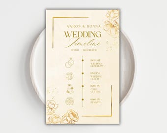 Gold Order Of The Day Wedding Timeline Wedding Programs Order Of Service Wedding Wedding Day Itinerary Wedding Schedule Day of Stationery