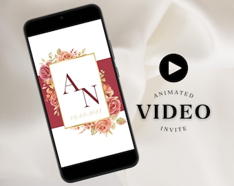 Muslim Wedding Invitation Digital Video Custom Animated Nikah Invite Electronic SMS Personalized Walima Smartphone Evite Burgundy Blush Gold