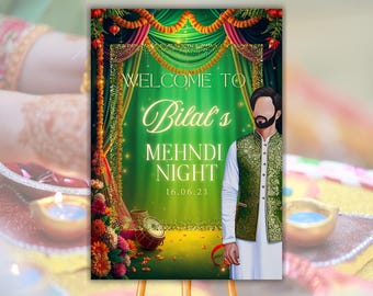Mehndi Sign for Groom Mehendi Party Sign Mehndi Ki Raat Board Mendhi Wedding Sign Dhula Editable Floral Sign for Grooms Mendhi Sign For Boy