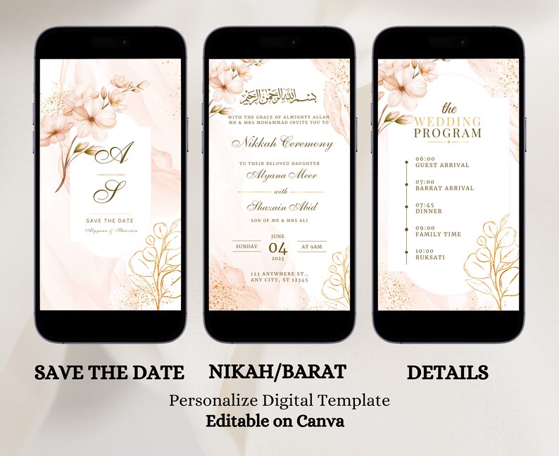Elegant Nikkah Invitation Floral Nikah Invitation Blush Floral Nikkah Invite Editable Walima Invite Muslim Wedding Islamic Reception CardBlush Muslim Invitation