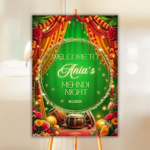 Traditional Mehendi Sign For Mehndi Night Green Sign Mehndi Ki Raat Board Marigold Mendhi Wedding Sign Green Mehndi Welcome Sign Dholki Sign