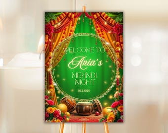Traditional Mehendi Sign For Mehndi Night Green Sign Mehndi Ki Raat Board Marigold Mendhi Wedding Sign Green Mehndi Welcome Sign Dholki Sign