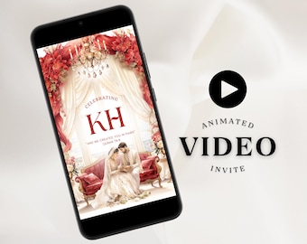Red Muslim Wedding Invitation Digital Nikkah Invitation Illustration Video Islamic Wedding Invitation Red Baraat Invitation Card Shaadi Card