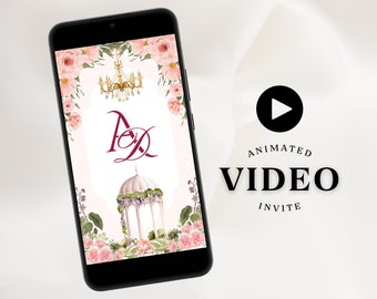 Faire Part Mariage Muslim Wedding Invite Islamic Pink Floral Wedding Invitation Video Custom Animated Nikah Invite Arab Nikkah Invitation