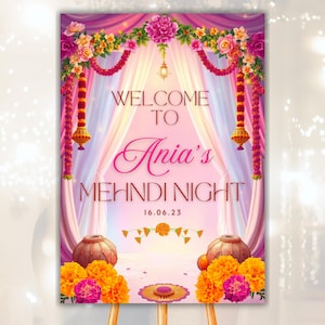 Panneau de bienvenue rose Mayoun Panneau de fête maya Panneau de mariage pakistanais Panneau de poster de nuit Pithi et Haldi Mehandi Panneau Maiyaan Panneau de bienvenue