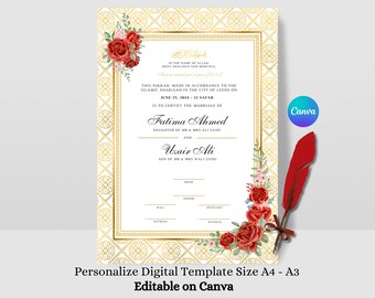 Luxury Nikkah Certificate Islamic Wedding Contract Nikkah Nama Muslim Marriage Certificate Digital Muslim Wedding Contract Nikah Nama