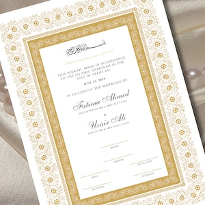 Gold Nikkah Zertifikat Vorlage Gold Bearbeitbar Nikkah Vertrag Angepasste Islamische Heiratsurkunde Muslimischer Hochzeitsvertrag Nikah Nama
