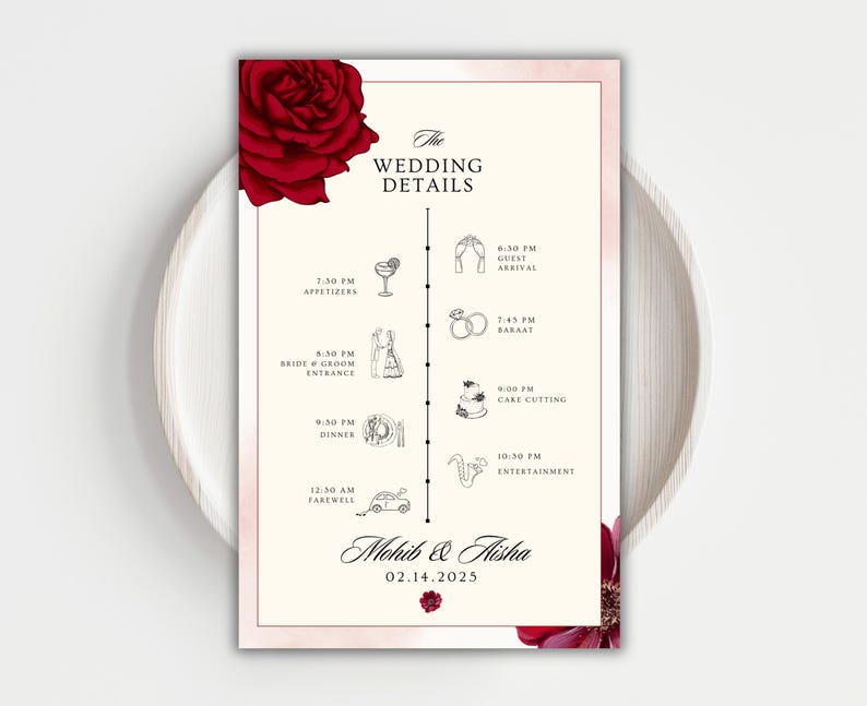 Rose Muslim Wedding Timeline Simple Muslim Wedding Detail Card Red ...